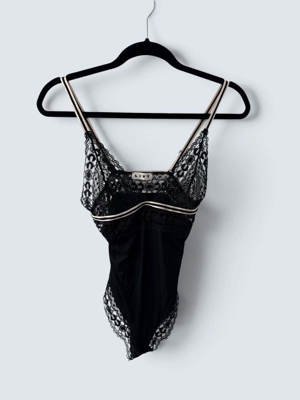 LIVY LUXURY Lace Bodysuit Size M Black Modal Trim